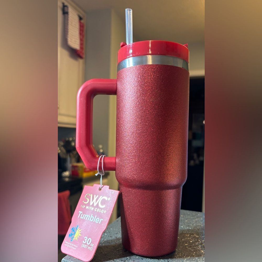 New! SWC Sip With Color 30oz Red Glitter Tumbler NWT